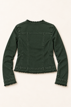 Brunsborough Frayed Edge Jacket in Forest Green, back view showing the seaming