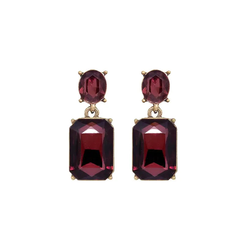 Oval Twin Gem Post Earring, Burgundy