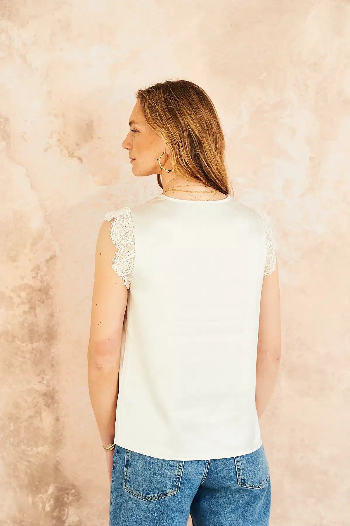 Kate Lace Trim Top, Ivory image 3