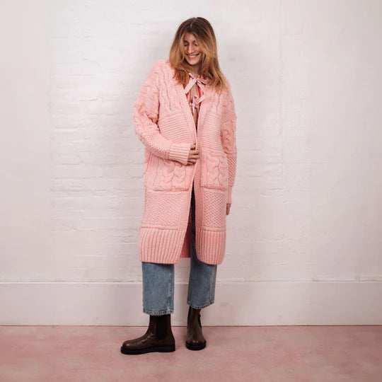Alex Balloon Sleeve Cable Maxi Cardigan, Pink image 1