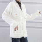 V Neck Cardigan, Cream image 3