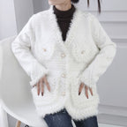 V Neck Cardigan, Cream image 0