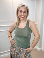 Faye Lurex Vest Top, Olive colour image 0