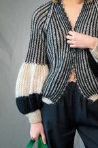 Liana Knit Cardigan, Cream & Black image 2
