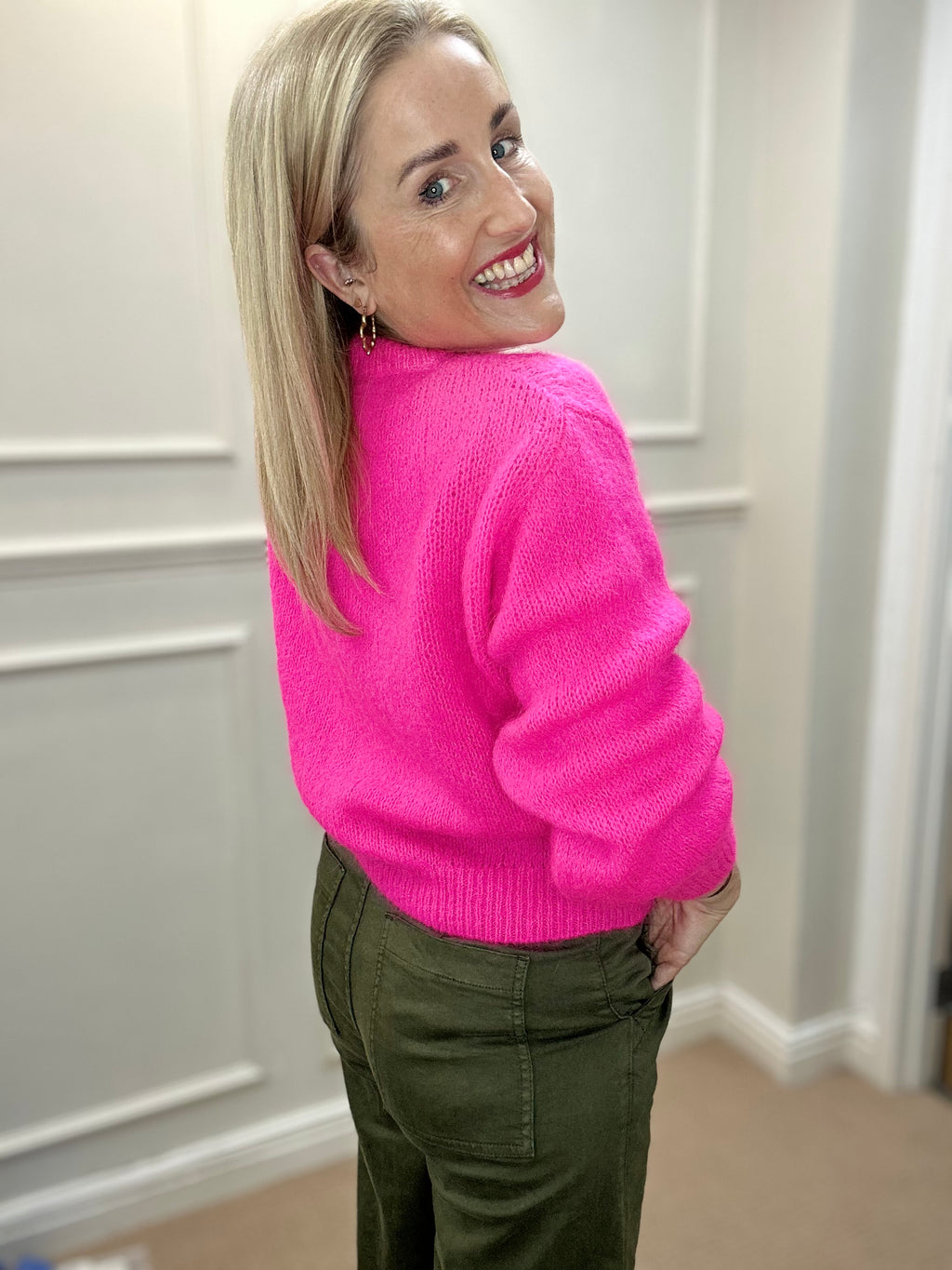 Maebh Zipped Cardigan, Bright Pink image 2