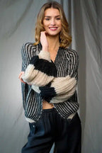 Liana Knit Cardigan, Cream & Black image 1