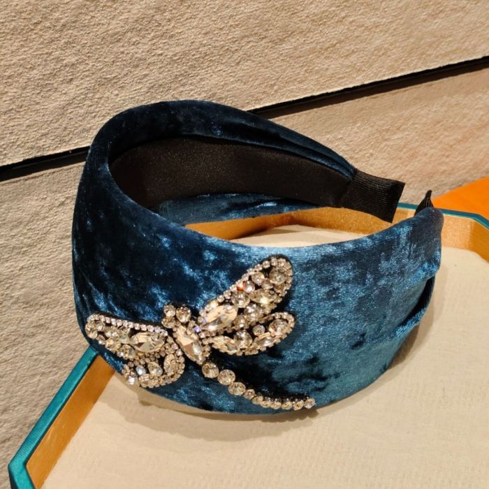Delight Headband in teal crushed velvet with teal diamante embellishment