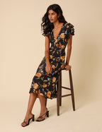 Layla Midi Dress, Black Floral Print image 3