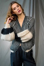 Liana Knit Cardigan, Cream & Black image 0