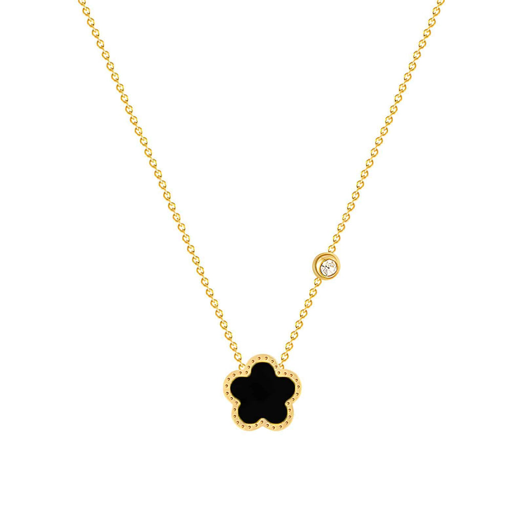Gold-Plated Clover Necklace, Black & Gem image 1