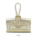 Metallic Leather Loop Bag, Gold image 3