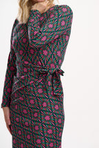Claudia Jersey Tie Midi Dress, Green/Multi, Flower Explosion image 2