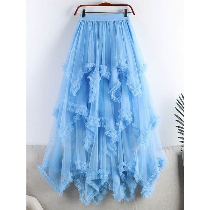 Layered Tulle Skirt with Ruffled Cascades, Blue image 0
