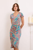 Antonella Wrap Effect Midi Dress, Zebra in Red and Blue print image 0