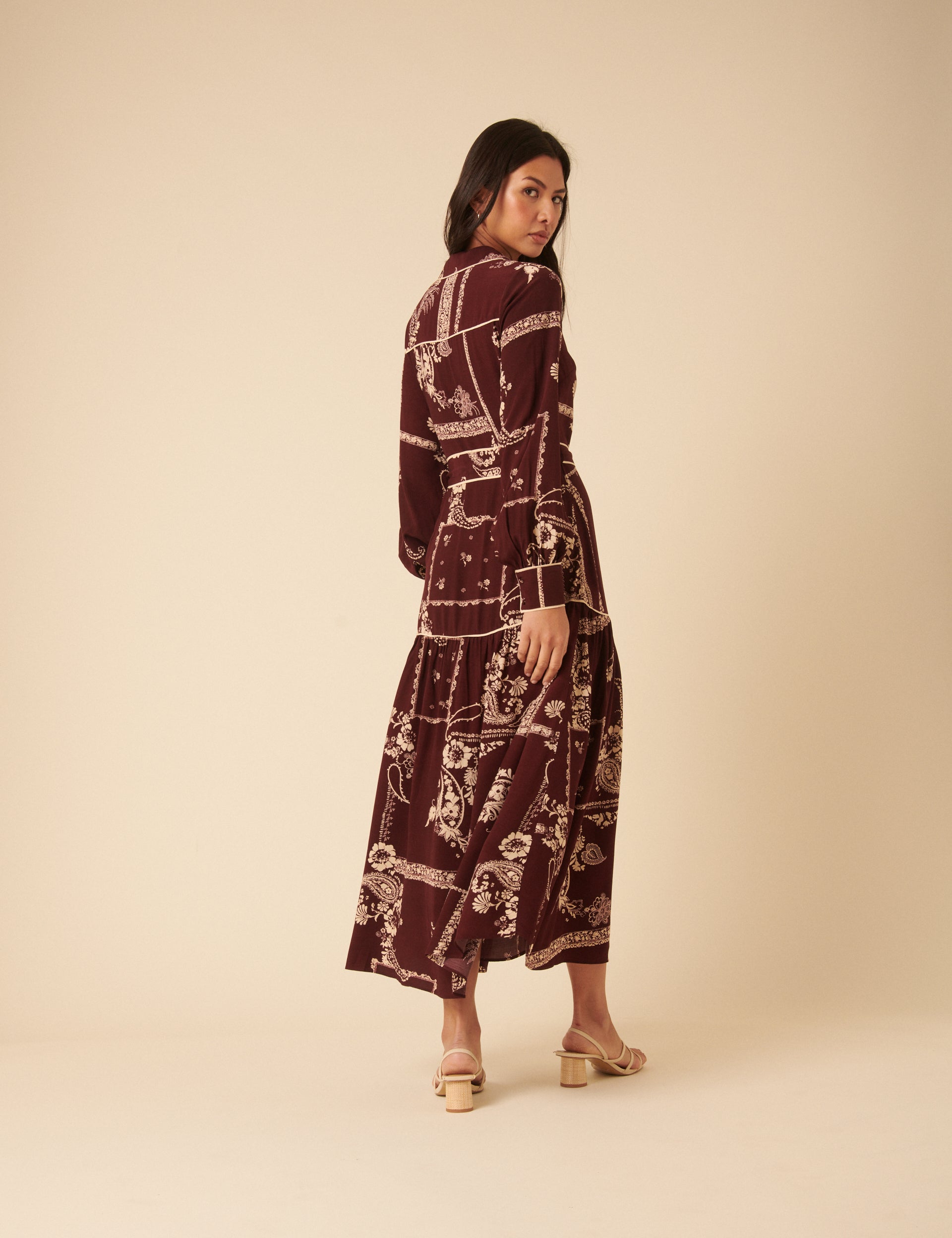 Brooklyn Midi Shirt Dress, Burgundy Print image 5