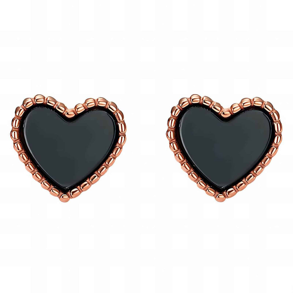 Rose Gold-Plated Heart Stud Earrings in Black image 0