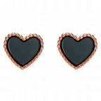 Rose Gold-Plated Heart Stud Earrings in Black image 0