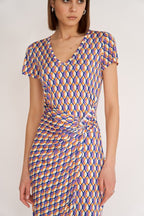 Antonella Wrap Effect Midi Dress, Mosaic in Purple and Orange print image 1
