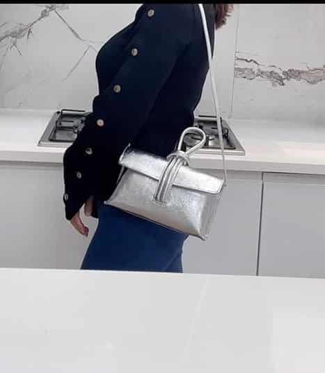 Metallic Leather Loop Bag, Silver image 1