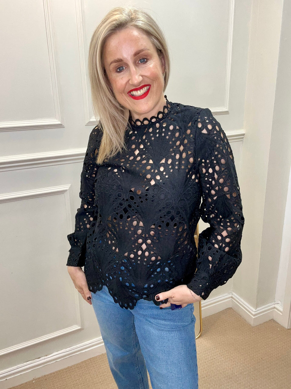 Lacy Greek Blouse, Black image 0
