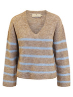 Carys Jumper, Taupe with Blue image 1