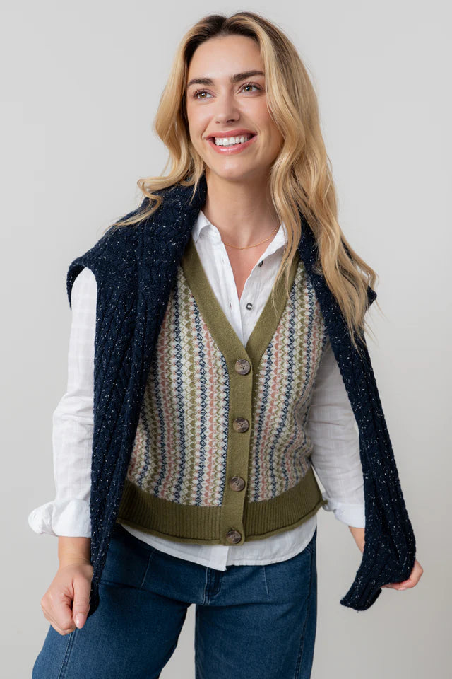 Gwyneth Fair Isle Sleeveless Cardigan, Moss image 5