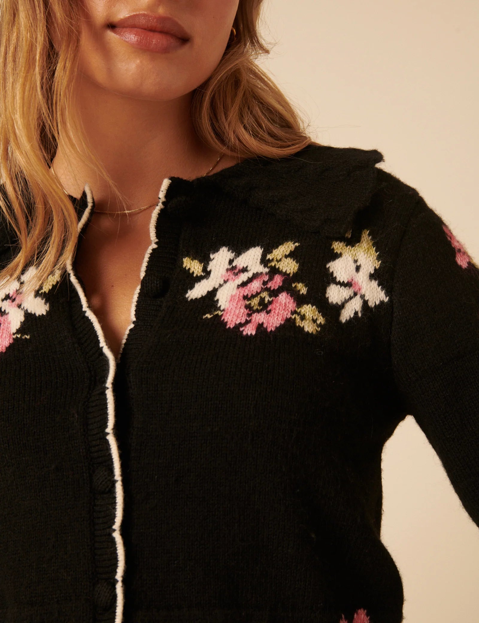 Carla Jacquard Collared Cardigan, Floral Black image 2