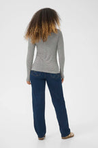 Amma Long Sleeve Rollneck Tee Shirt, Black and White Stripe image 3