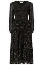 Jacqueline Shirred Midi Dress, Black, Metallic Spot image 4