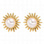 Gold-Plated Pearl Sun Earrings image 0