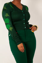 Marian Cardigan, Green Leaf print image 1