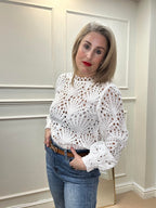 Lacy Greek Blouse, Off-White image 1