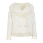 Classic Tweed Fringed Cardigan, Ivory image 9