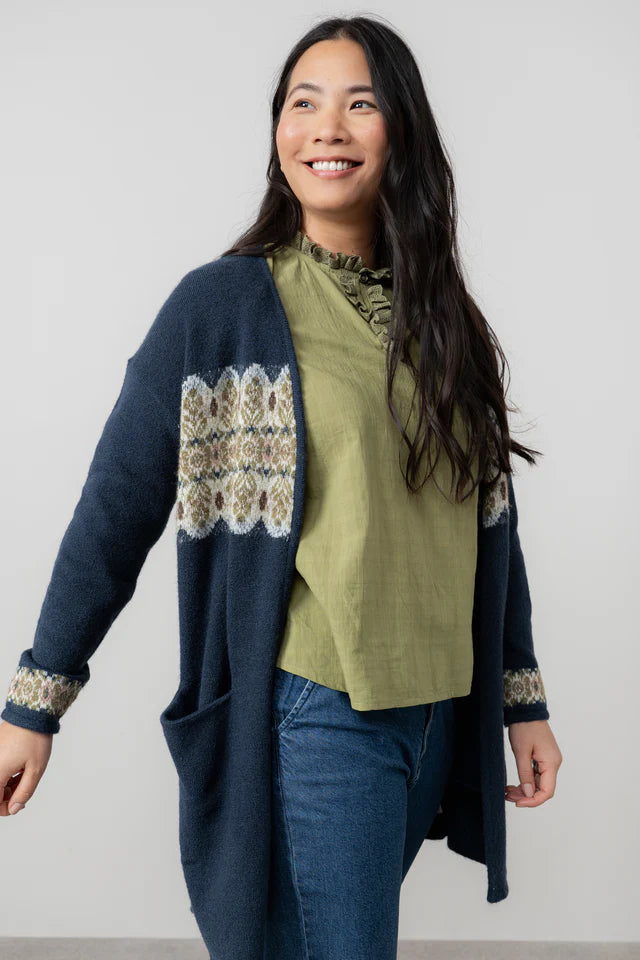 Fair Isle Longline Cardigan, Navy image 0