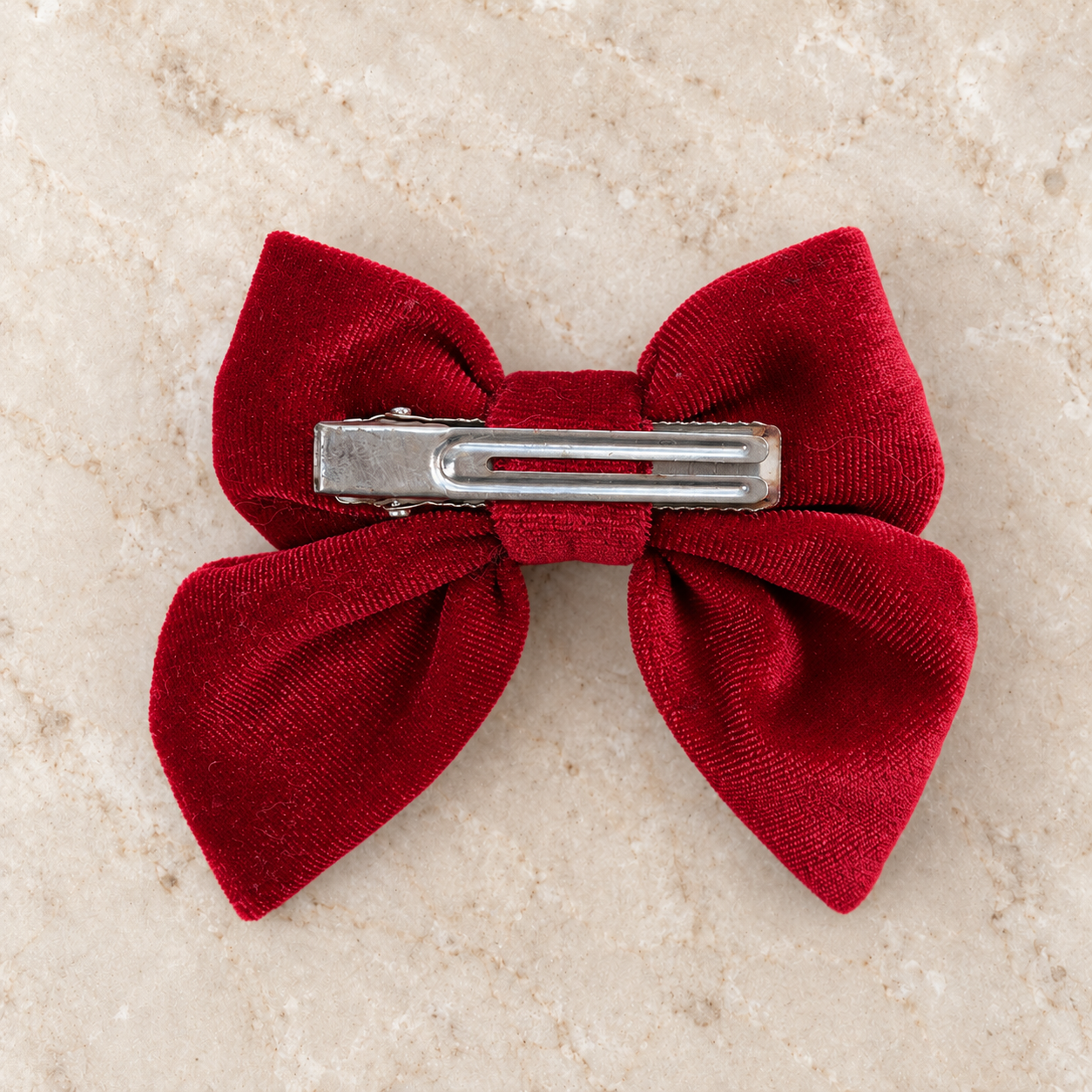 Hair Bow Clip, Deep Scarlet - back showing clip