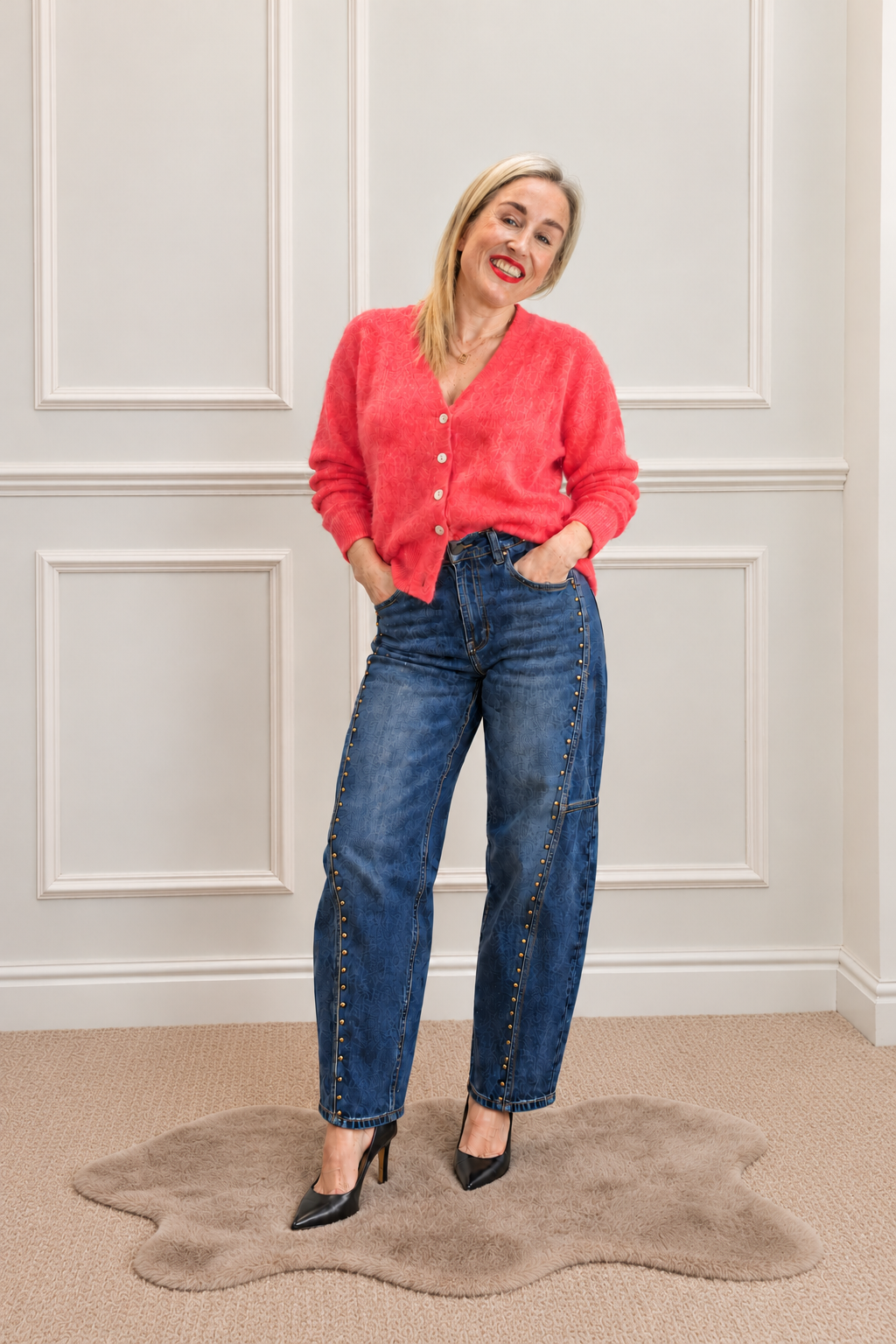 Harta Jean - Studded Barrel, Dark Wash - front view