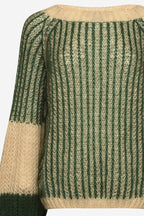 Liana Knit Sweater, Beige/Bottle Green