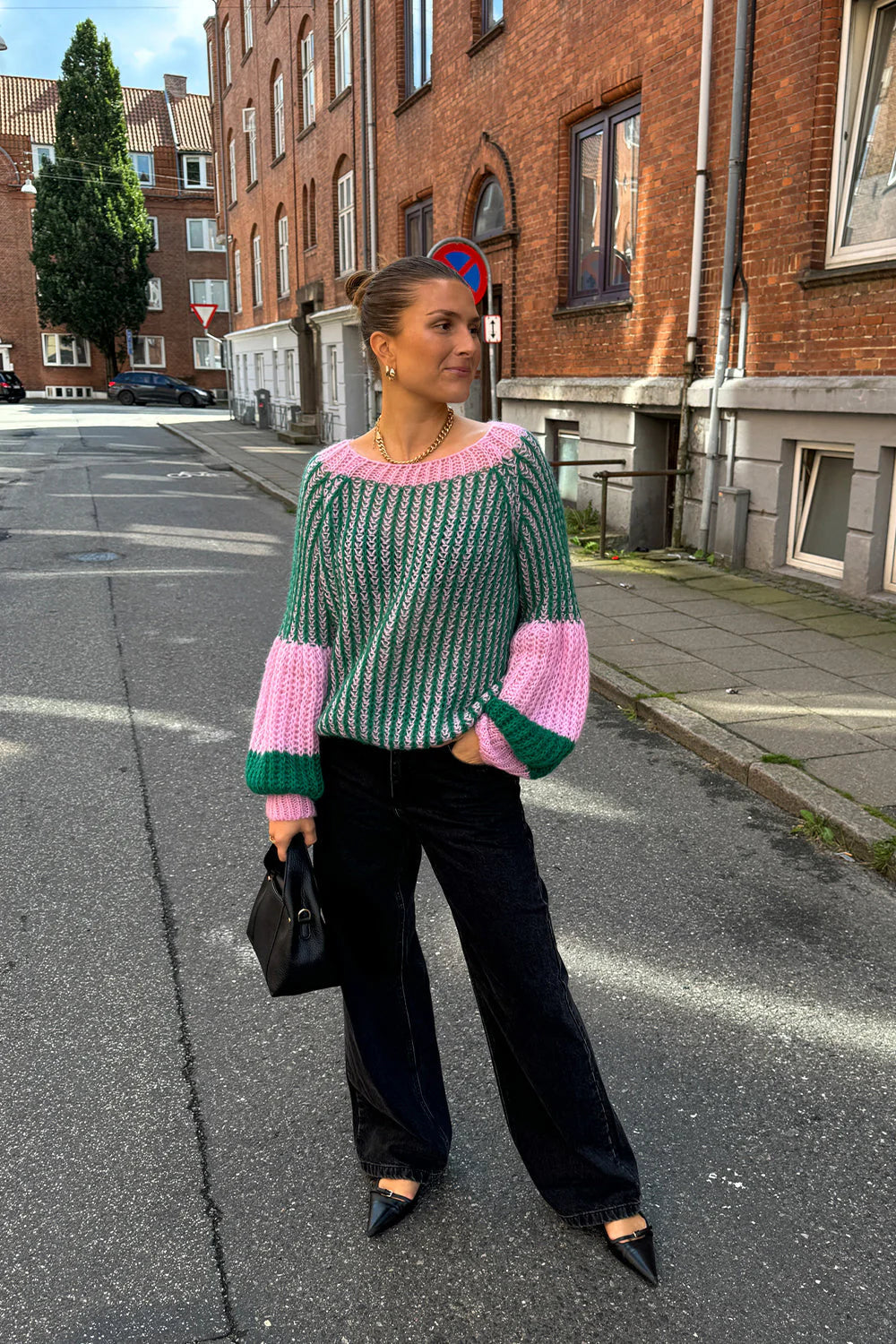 Liana Knit Sweater, Green Bubblegum