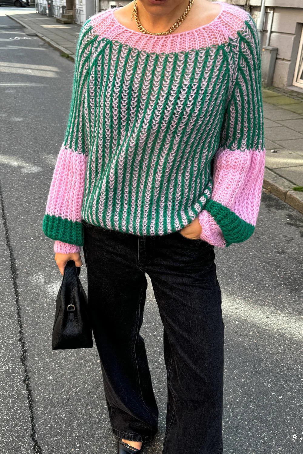 Liana Knit Sweater, Green Bubblegum