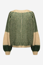 Liana Knit Sweater, Beige/Bottle Green
