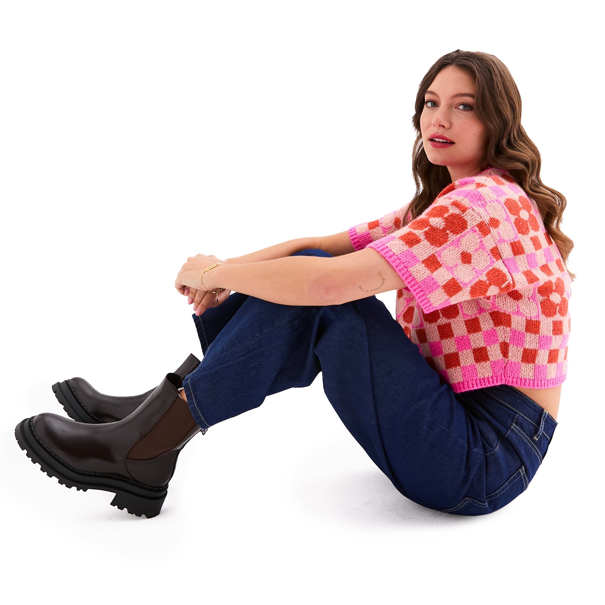Lucky Flower Checkerboard Jumper, Pink