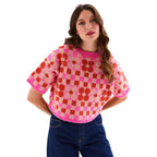 Lucky Flower Checkerboard Jumper, Pink