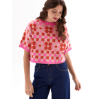 Lucky Flower Checkerboard Jumper, Pink