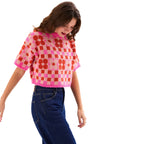 Lucky Flower Checkerboard Jumper, Pink