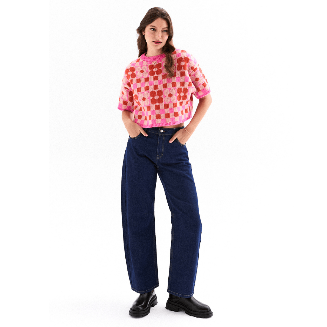 Lucky Flower Checkerboard Jumper, Pink