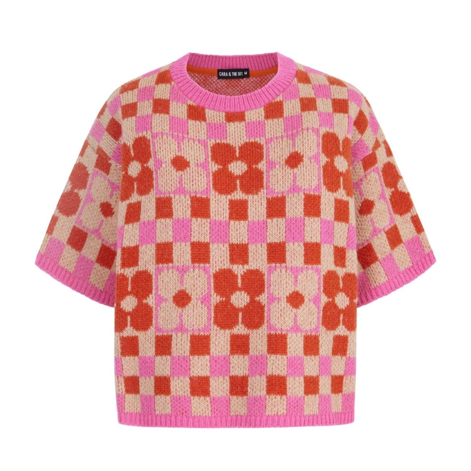 Lucky Flower Checkerboard Jumper, Pink