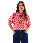 Lucky Flower Checkerboard Jumper, Pink