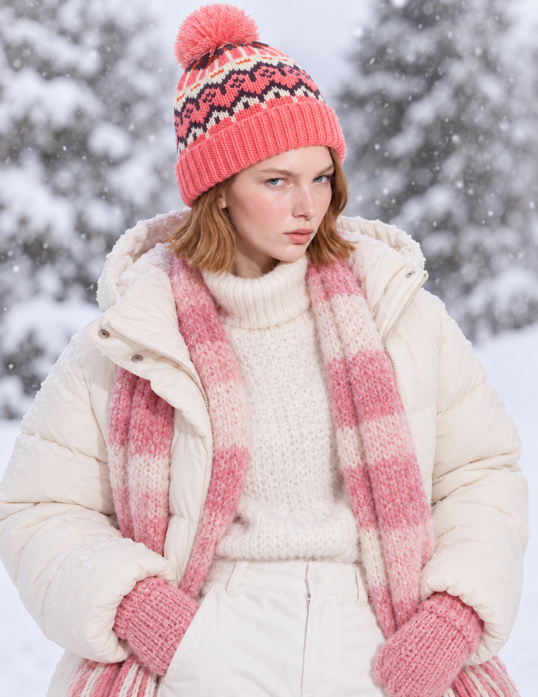 Maltby Bobble Hat, Pink Fair Isle