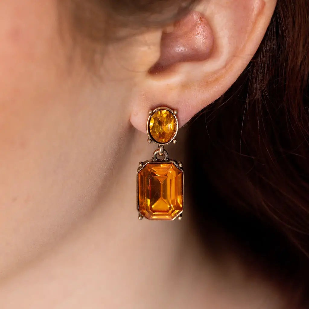 Oval Twin Gem Post Earring, Marigold - worn detail