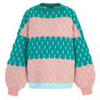 Marissa Bubble Stitch Jumper in green and pink, showing the raised bubble texture